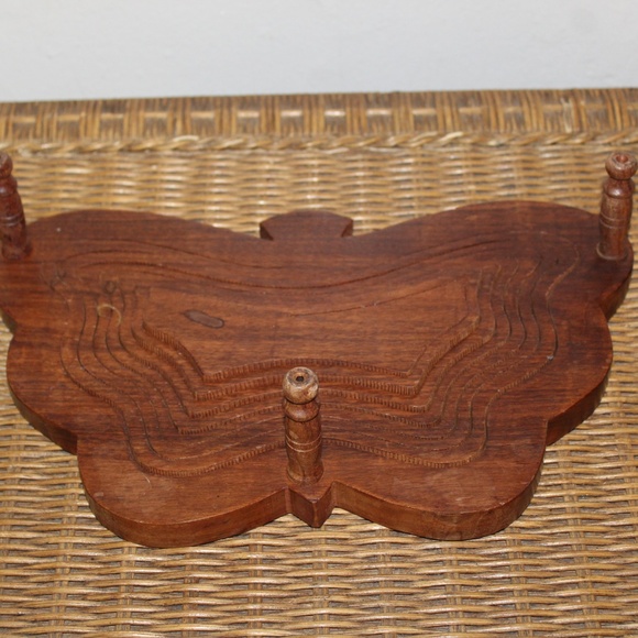 Vintage Brazilian Butterfly Wing Tray - Item: 11912 Vintage-style Hand-Carved Wooden Butterfly Spring Tray.